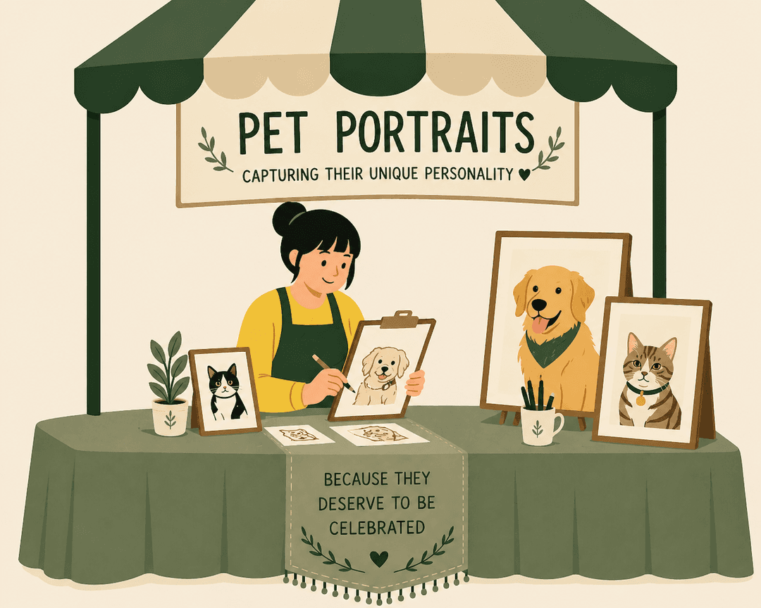 Pet portrait vendor at farmers market